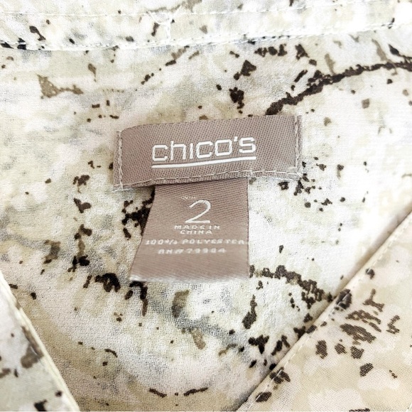 Chico’s Semi Sheer Split Tie Neck 3/4 Sleeve Blouse Size L - Picture 3 of 4